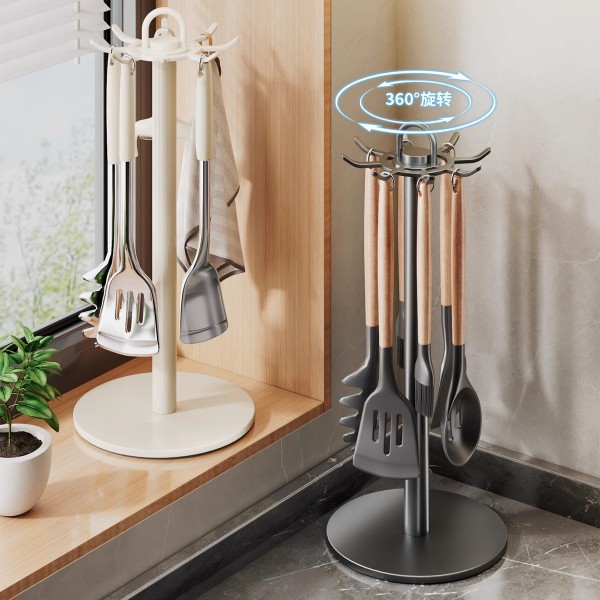 Kitchen rotating hook, spatula holder, countertop, household storage rack, hanging spoon, spatula holder, soup spoon, kitchenware storage rack