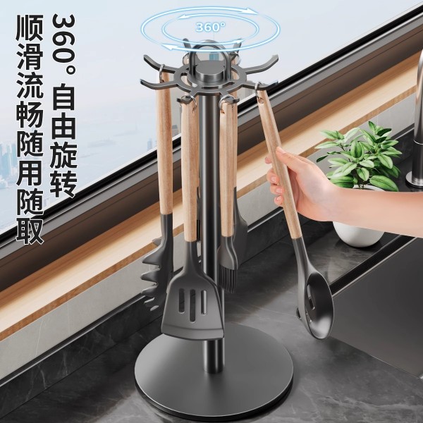 Kitchen rotating hook, spatula holder, countertop, household storage rack, hanging spoon, spatula holder, soup spoon, kitchenware storage rack