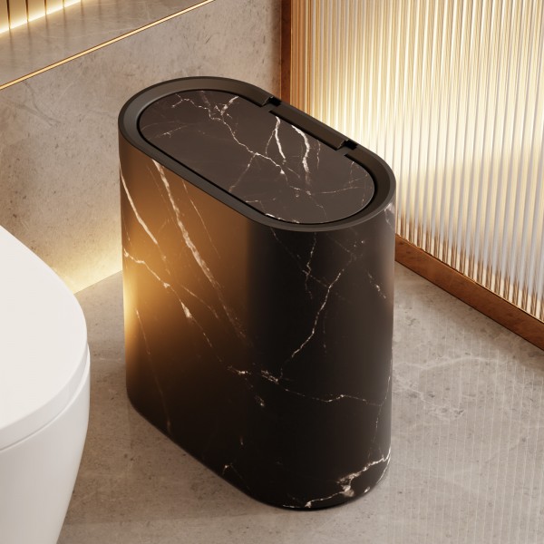 Cross border oval press type elastic lid garbage bin, bathroom crevice plastic bin, classified storage paper basket, household bin