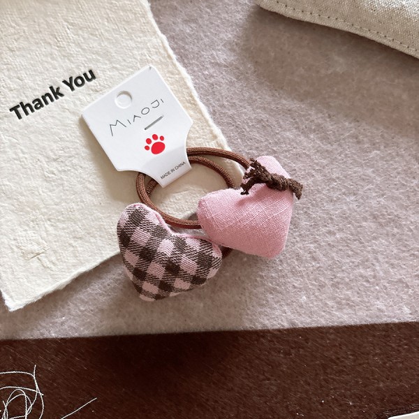Korean fabric sweet coffee pink children's bow side hair clip with bangs, checkered star hair string hair accessory