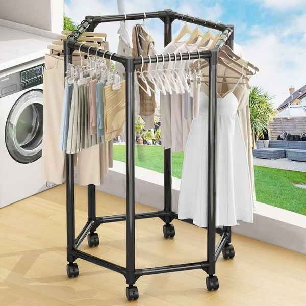 Rotating movable drying rack, balcony push-pull hanging rack, hexagonal drying rack
