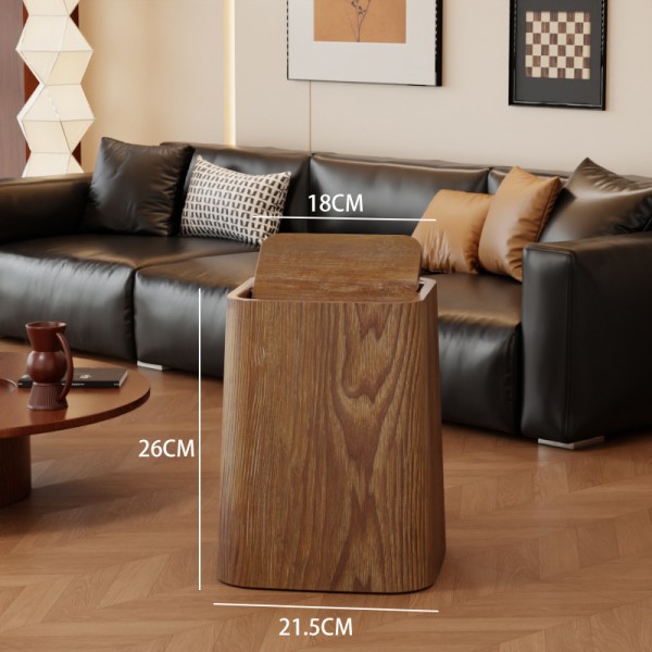 Wood grain trash can, home living room, bedroom, antique style, high-end, light luxury, paper basket, office, hotel sanitary bin
