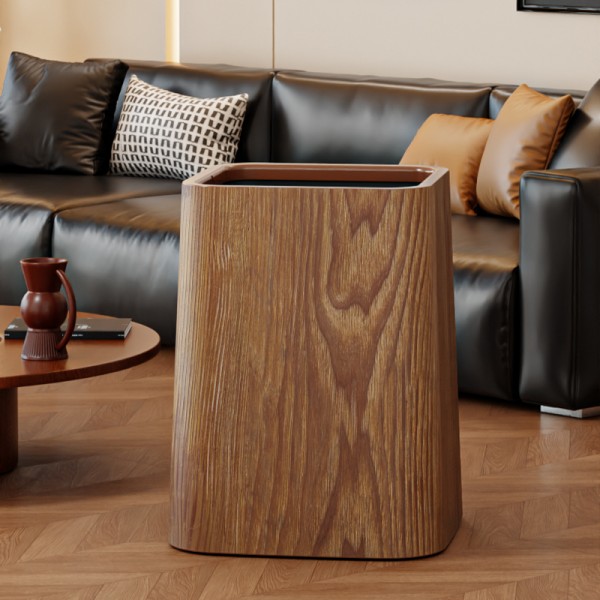 Wood grain trash can, home living room, bedroom, antique style, high-end, light luxury, paper basket, office, hotel sanitary bin