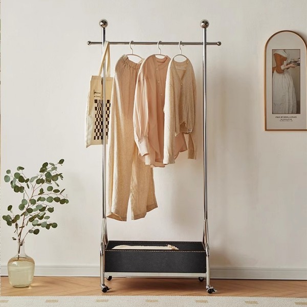 Blue Clothing Rack Designer Luxury Leather Pocket Home Movable High-end Floor Standing Clothes Rack