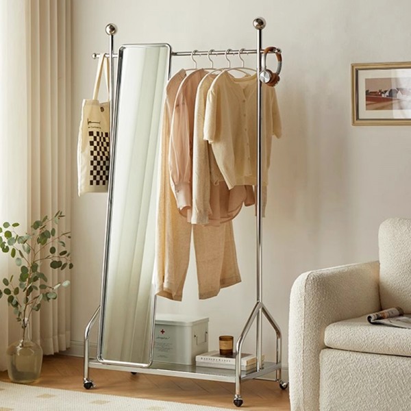 Movable full-length mirror, light luxury stainless steel, insulated, floor-standing, dual-purpose combination