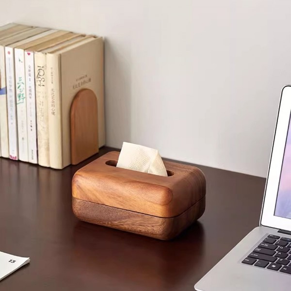 Walnut Wood Tissue Box Living Room Dining Table High-end Light Luxury Solid Wood Creative Small TV Storage