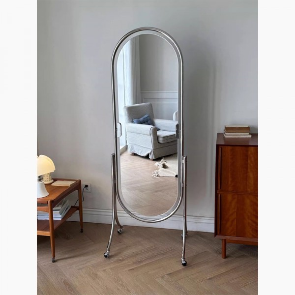 Full-length floor-standing mirror, home dressing mirror, stainless steel dressing mirror, walk-in closet mirror, movable mirror