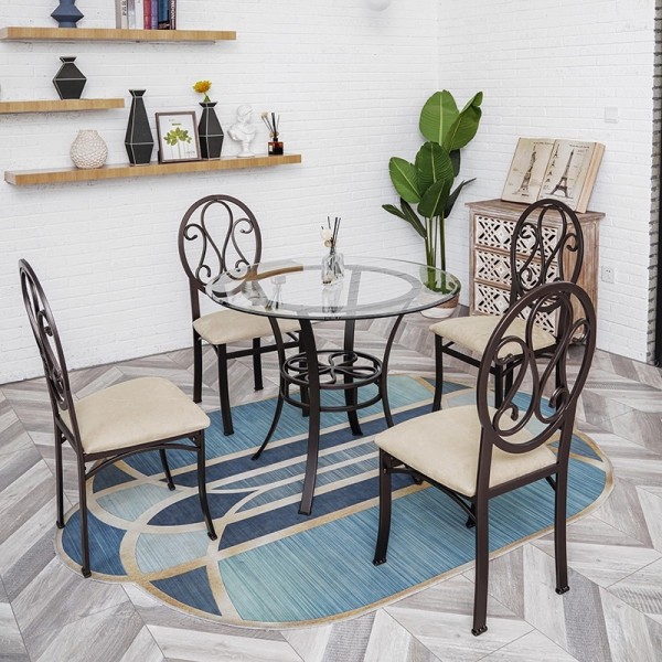 Nordic glass dining table, modern minimalist luxury living room round table, dining table and chairs