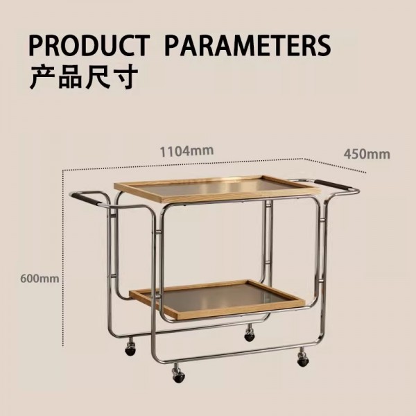 Vintage luxury mini trolley, German replica, movable side table, trendy storage rack, dining trolley