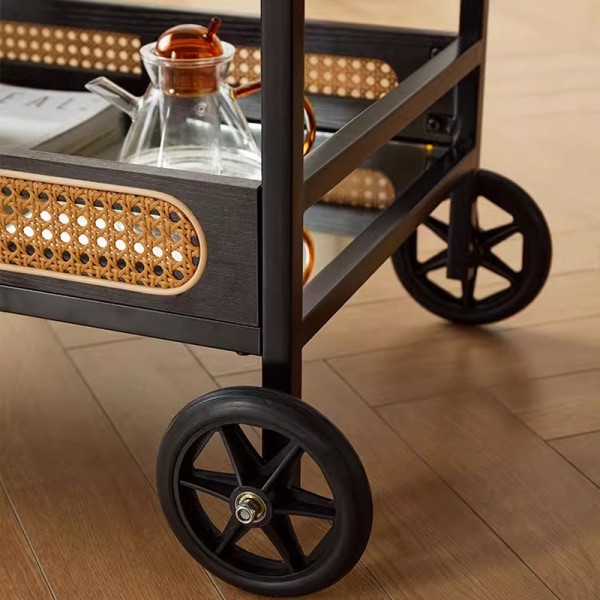 Antique wicker small trolley, minimalist tea table, storage rack, designer mobile Japanese dining cart