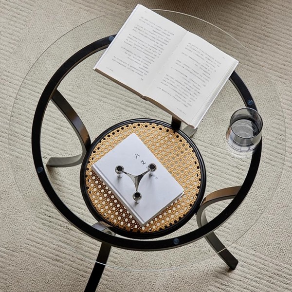 Home-use minimalist round small-sized table and chair set for afternoon tea and leisure, made of woven rattan