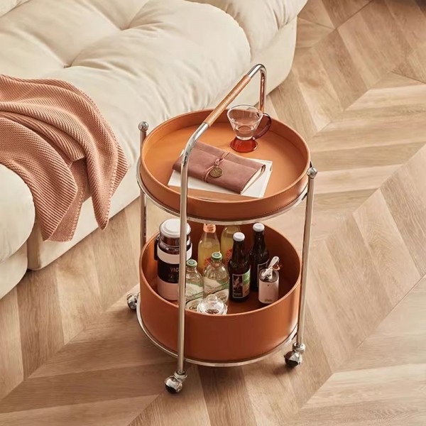 Blue-coloured side table, antique-style movable trolley storage cabinet, light luxury leather bag snack storage trolley