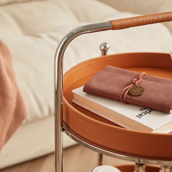 Blue-coloured side table, antique-style movable trolley storage cabinet, light luxury leather bag snack storage trolley