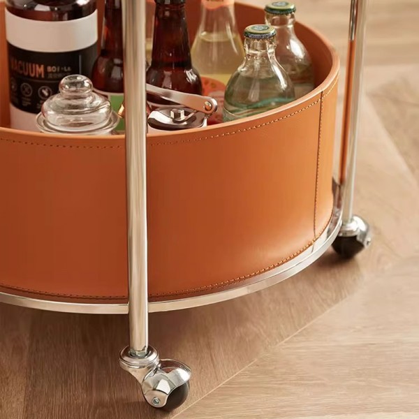 Blue-coloured side table, antique-style movable trolley storage cabinet, light luxury leather bag snack storage trolley