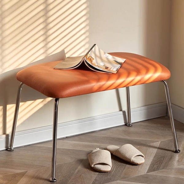 Tech-Leather Shoe-Changing Bench Stainless Steel Luxury Casual Bench for Clothing Store Fitting Rooms