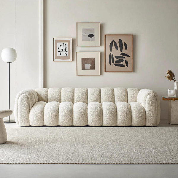 French Minimalist Home Cotton Candy Cloud Sectional Sofa New Trendy Lamb Wool Living Room Furniture with Fabric Material