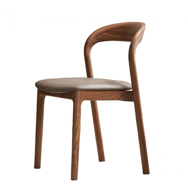 Modern Luxury Restaurant Furniture Leather Fabric Dining Chairs Wooden Legs Round Backrest Pure Wood Dining Chairs