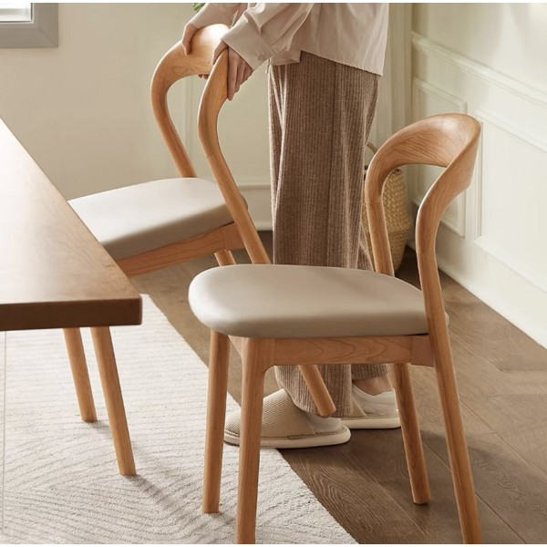 Modern Luxury Restaurant Furniture Leather Fabric Dining Chairs Wooden Legs Round Backrest Pure Wood Dining Chairs