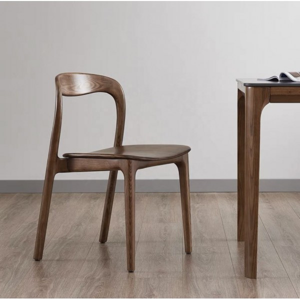 Modern Luxury Restaurant Furniture Leather Fabric Dining Chairs Wooden Legs Round Backrest Pure Wood Dining Chairs