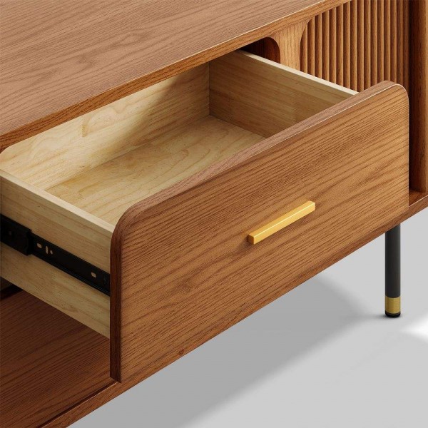 Luxury Solid Wood Tv Stand Oval Media Console Table Curved Edges Fluted Design Tv Cabinet Stand for Living Room