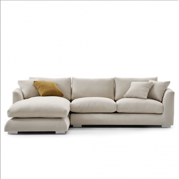 Modern Home Living Room Sofa Set Furniture White Linen Feather Cream Beige Fabric L Shaped Corner Modular Couches Sectional Sofa