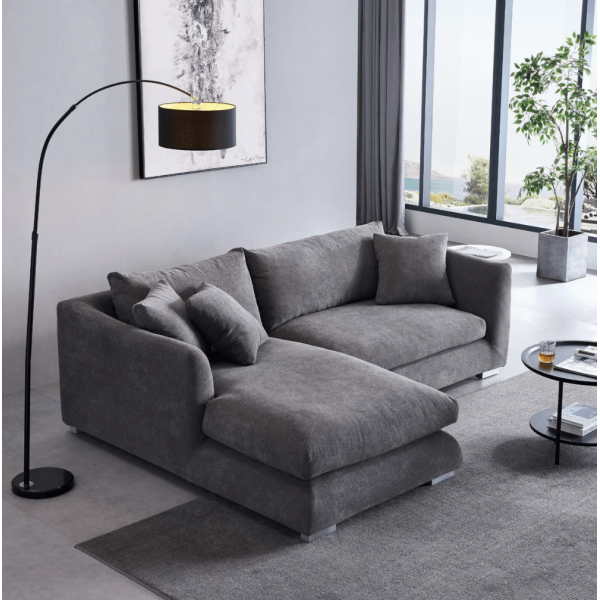 Modern Home Living Room Sofa Set Furniture White Linen Feather Cream Beige Fabric L Shaped Corner Modular Couches Sectional Sofa