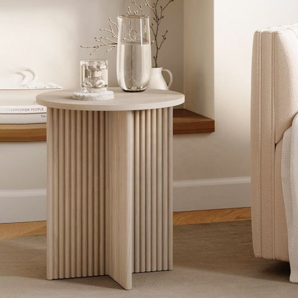 Sofa Side Table Nordic Fluted Wood End Coffee Table for Living Room