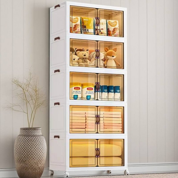 Home Folding Storage Cabinet Collapsible Wardrobes Organizers Multifunctional Stackable Plastic Storage Box&bins With Wheels