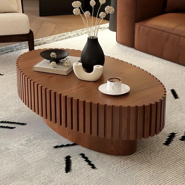 Coffee Table Wooden Olive-Shaped Tea Table for Living Room