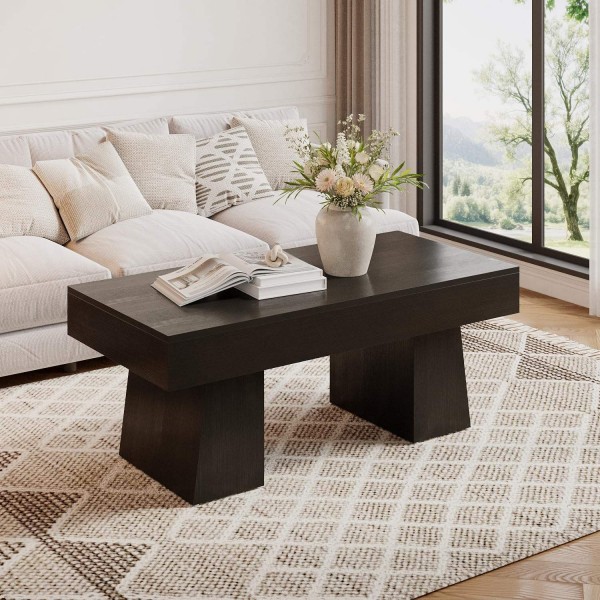 47 Inch Wooden Rectangular Coffee Tables with Thick Base,Modern Low Tea House Furniture for Livingroom