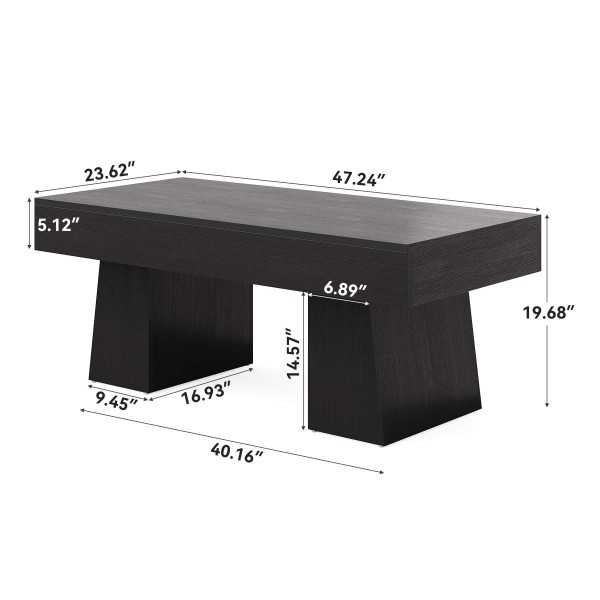 47 Inch Wooden Rectangular Coffee Tables with Thick Base,Modern Low Tea House Furniture for Livingroom