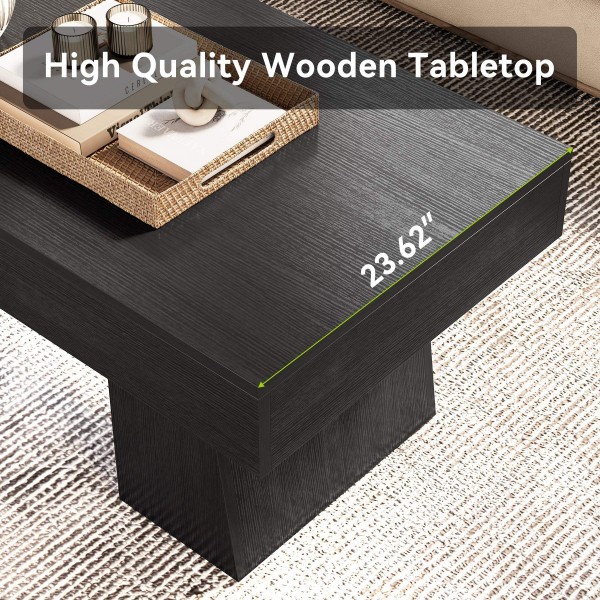 47 Inch Wooden Rectangular Coffee Tables with Thick Base,Modern Low Tea House Furniture for Livingroom