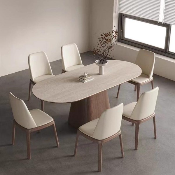 Retro Black Walnut Solid Wood Dining Table Chair Combination Rectangular Rock Plate Table