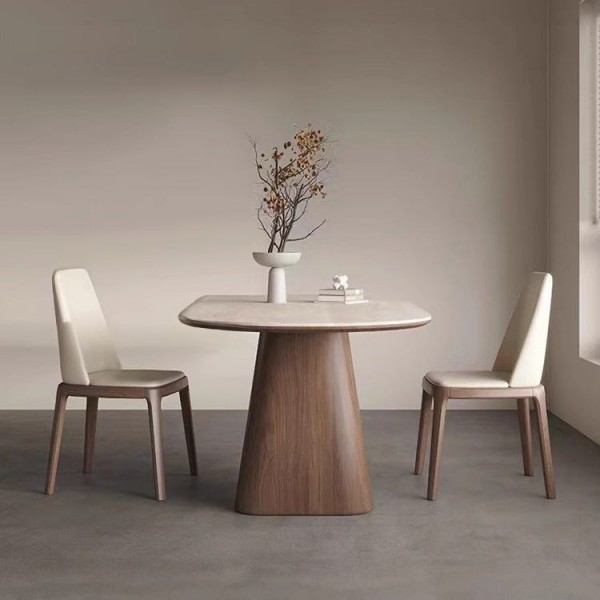Retro Black Walnut Solid Wood Dining Table Chair Combination Rectangular Rock Plate Table