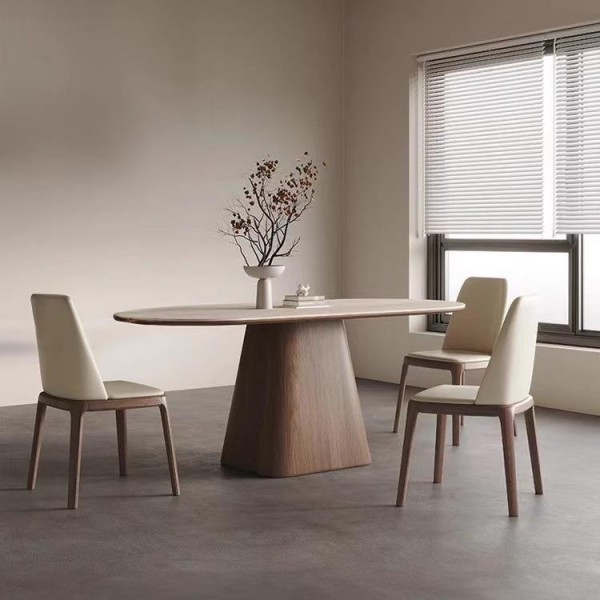 Retro Black Walnut Solid Wood Dining Table Chair Combination Rectangular Rock Plate Table