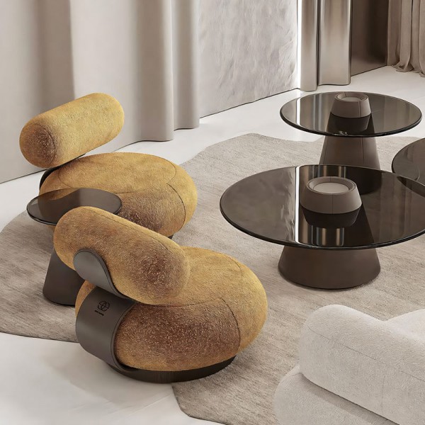 Practical Metal Single Chair with Teddy Velvet for Showroom and Meeting Spaces Made of Hardware Solid Wood High Density Sponge