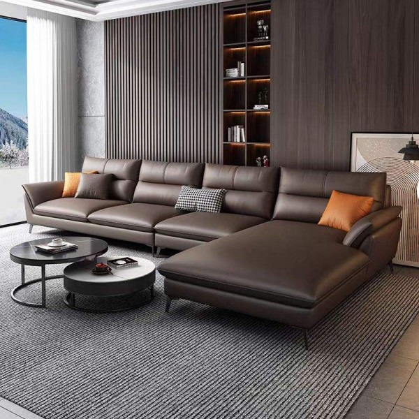 Nordic Style Recliner Sofa Bed Comfortable Leather Upholstered with Waterproof Wood Cover for Living Room