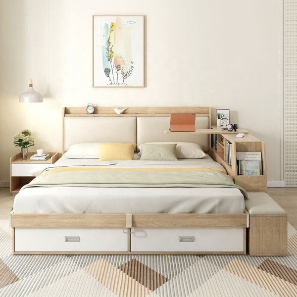 Room Modern Bedroom King Size Multifunctional Furniture Smart Queen Wooden Double Wood Comfort Bed Set With Drawers