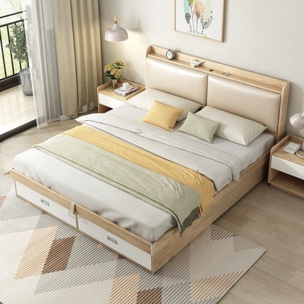 Room Modern Bedroom King Size Multifunctional Furniture Smart Queen Wooden Double Wood Comfort Bed Set With Drawers