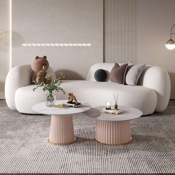 Italy Modern Living Room Furniture Floor Sofa Set White Soft Teddy Curved Sectional Modular Big Size Sofa Couch Set