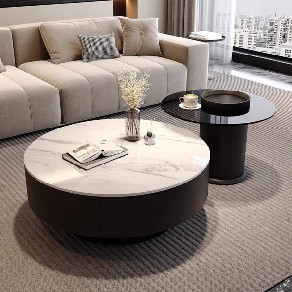 China Factory Black Modern Round Coffee Table Living Room Coffee Table Glass Coffee Table