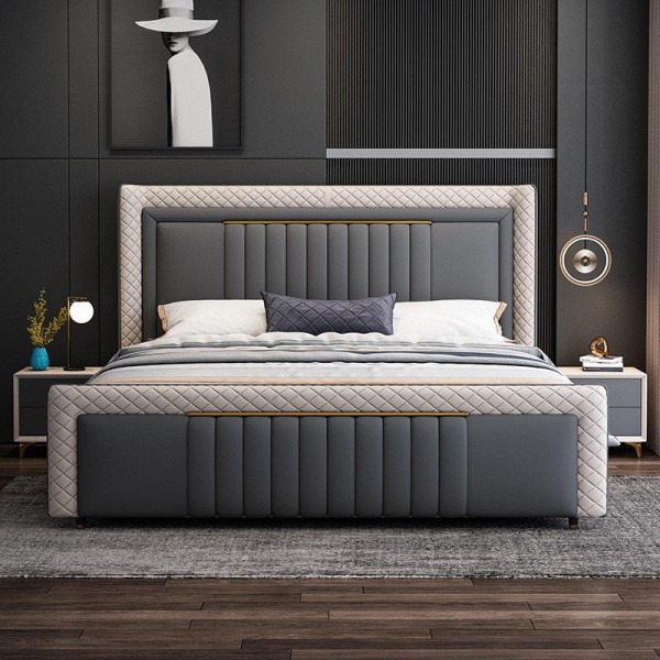 Italian Light Luxury Leather Soft Bed Modern Double Bed Master Bedroom Wedding king Size Wooden Frame Storage Bed Set Furniture