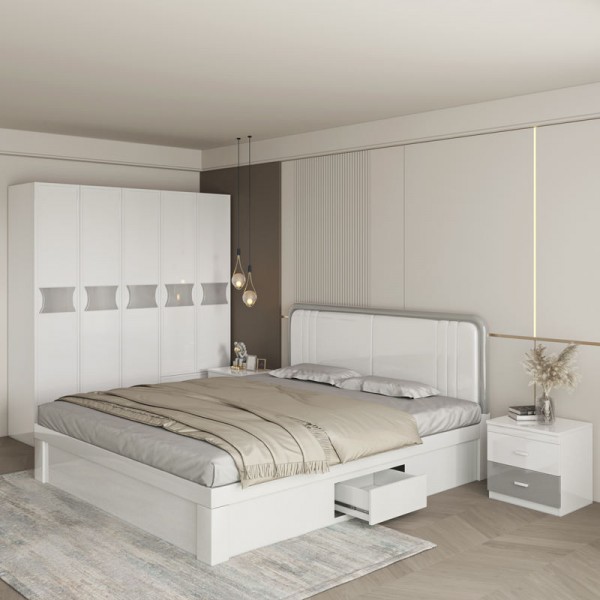 Queen Size Bedroom Furniture Set Wooden Nordic Style Royal Italian Bedroom Sets 1.5 M High Gloss Bed Room Furniture Bedroom Set