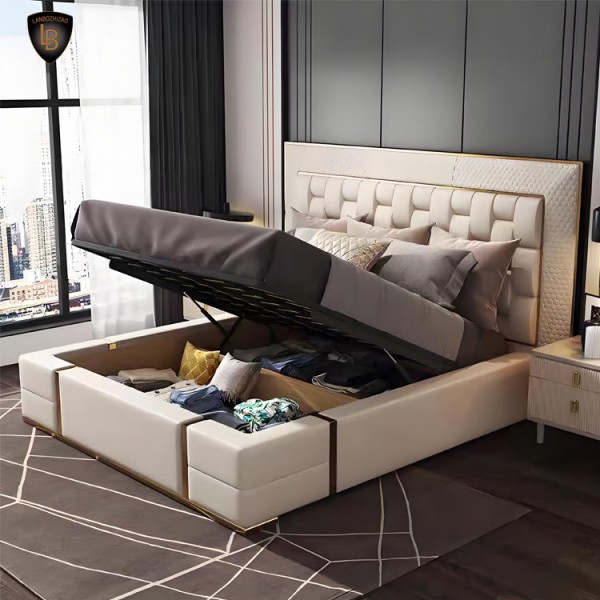 Furniture Wholesale Luxury Nordic Style Double King Size Bed Set Modern Soft Wooden Leather Bedroom Room Design