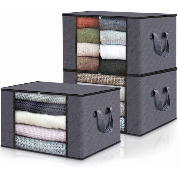 Large foldable blanket fabric storage bag container storage box with lid and handle for household items