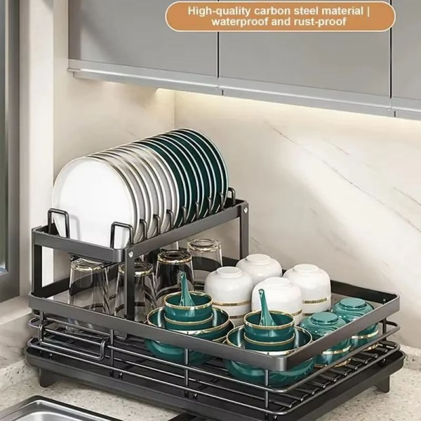 Multi-layer small storage bowl and plate rack, simple kitchen utensil bowl and plate rack, household drain pipe, used for organising kitchen items