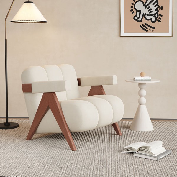 High-End Designer Solid Wood Single Sofa Chair Ancient Leisure Style for Home Office Bar Balcony Living Room Reception Rest Area