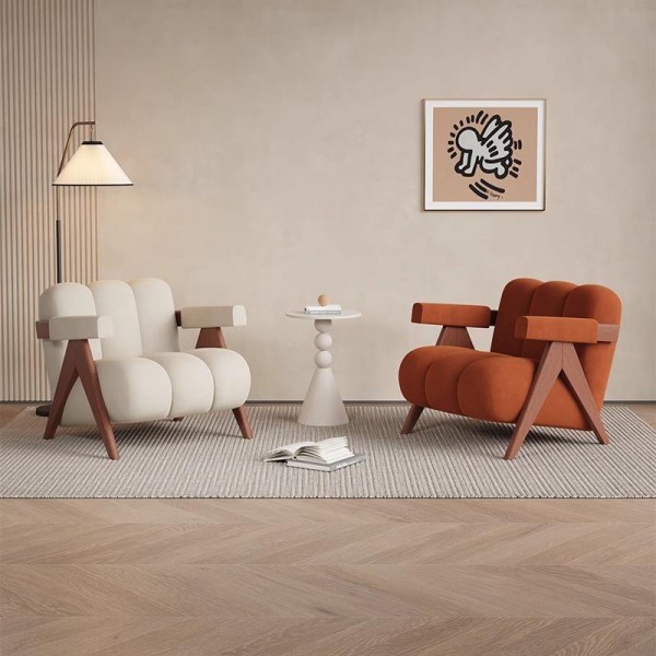 High-End Designer Solid Wood Single Sofa Chair Ancient Leisure Style for Home Office Bar Balcony Living Room Reception Rest Area