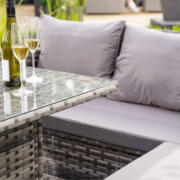 Willow-woven garden furniture sofa set, rattan furniture sofa corner dining set with fire pit table furniture