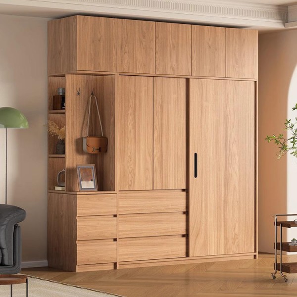Custom Luxury Solid Wood Wardrobe Space-Saving Sliding Door Large Storage for Master Bedroom
